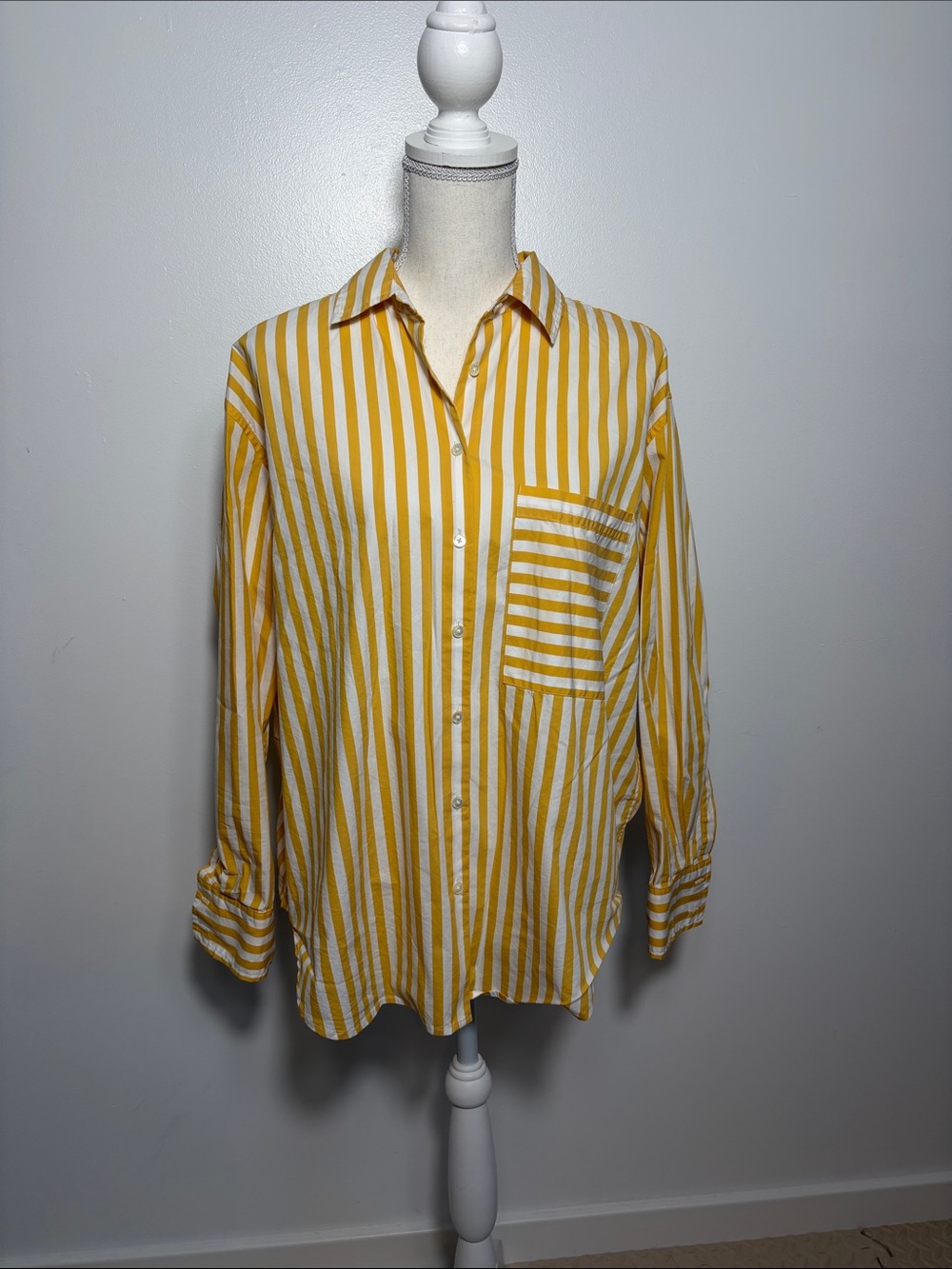 AYR Yellow & White Striped Button-Up Shirt Medium